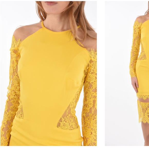 PHILIPP PLEIN COUTURE LACE COLD-SHOULDER BELOW KNEE LACK- M - Picture 4 of 6